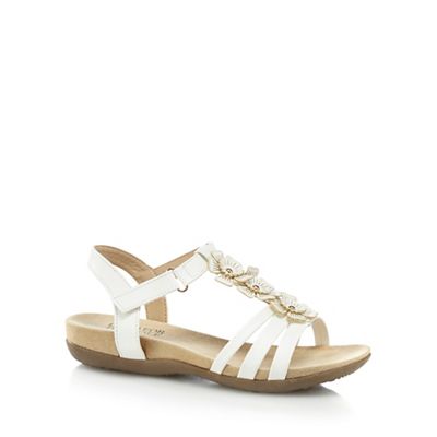 White 'Gemima' mid heel wide fit T-bar sandals